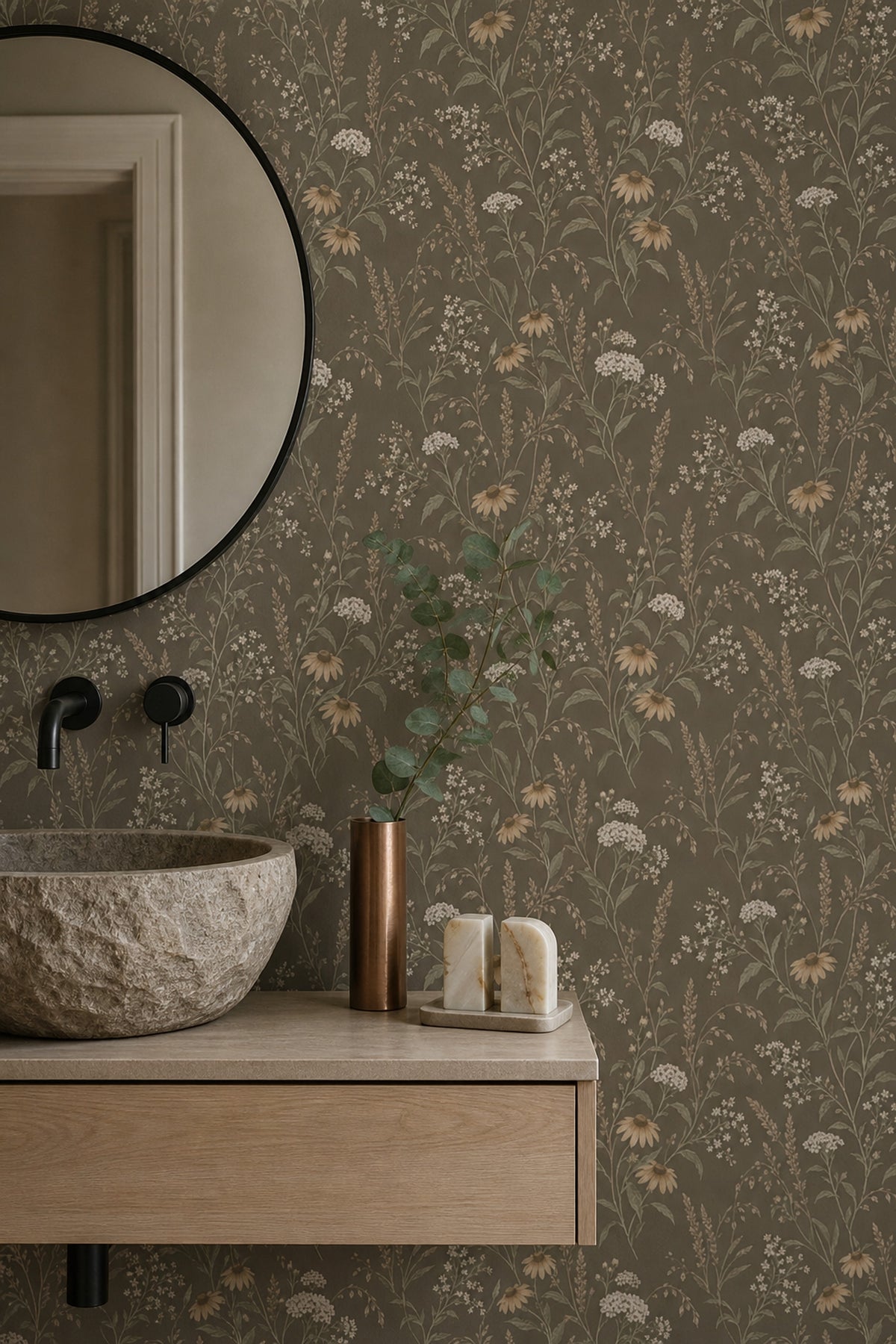 Wildflower Stems Wallpaper Taupe Background Vintage Inspired Botanical