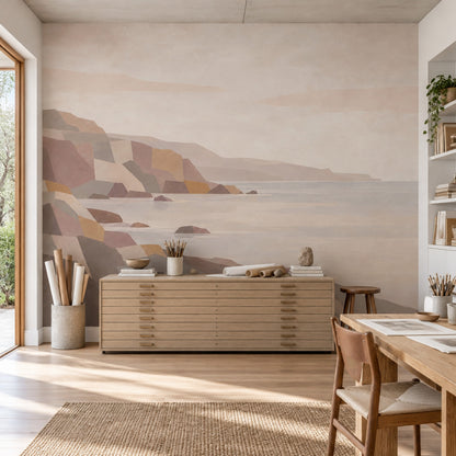Geometric Rocky Coast Wallpaper Mural Muted Earth Tones