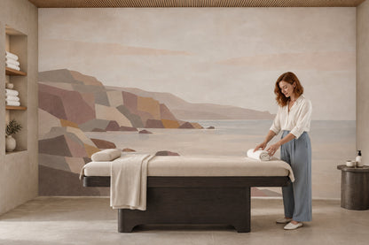 Geometric Rocky Coast Wallpaper Mural Muted Earth Tones