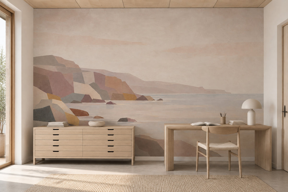 Geometric Rocky Coast Wallpaper Mural Muted Earth Tones