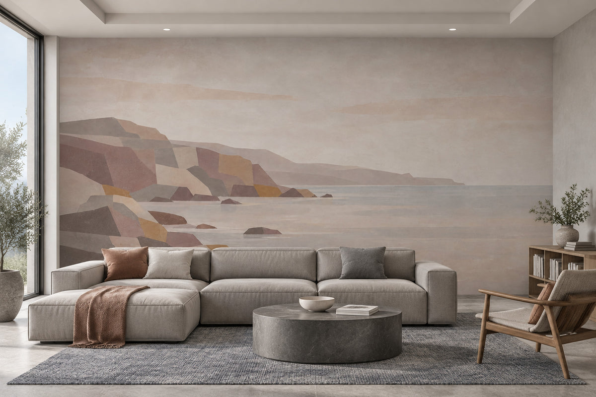 Geometric Rocky Coast Wallpaper Mural Muted Earth Tones