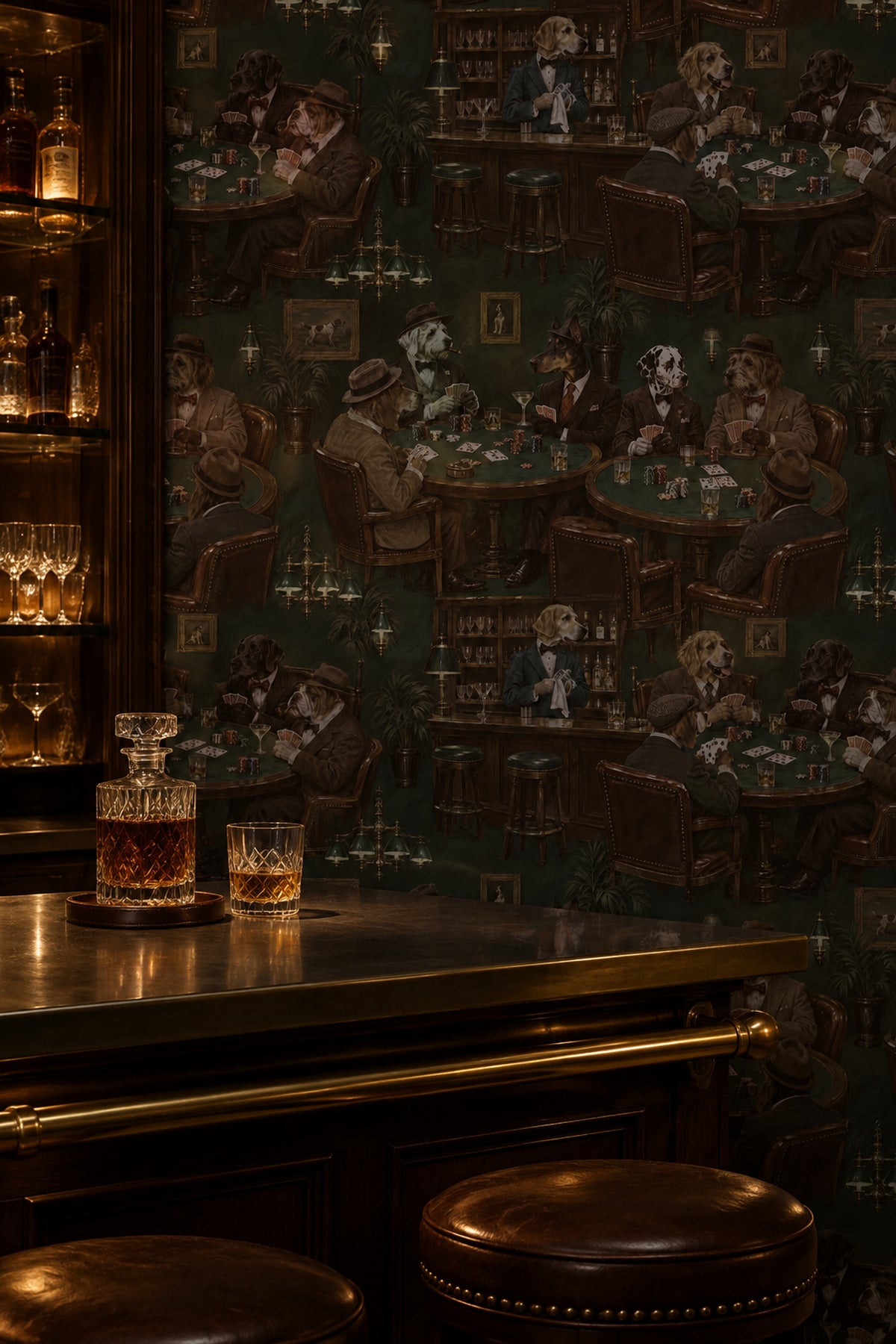 Gentlemen Dogs Poker Room Wallpaper Dark Green Vintage Inspired Bar