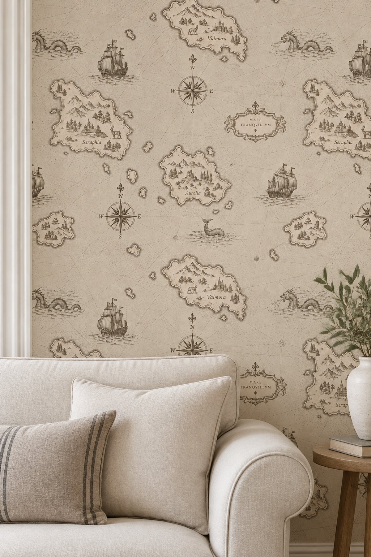 Fantasy Antique Map Wallpaper Parchment Sepia Compass Roses