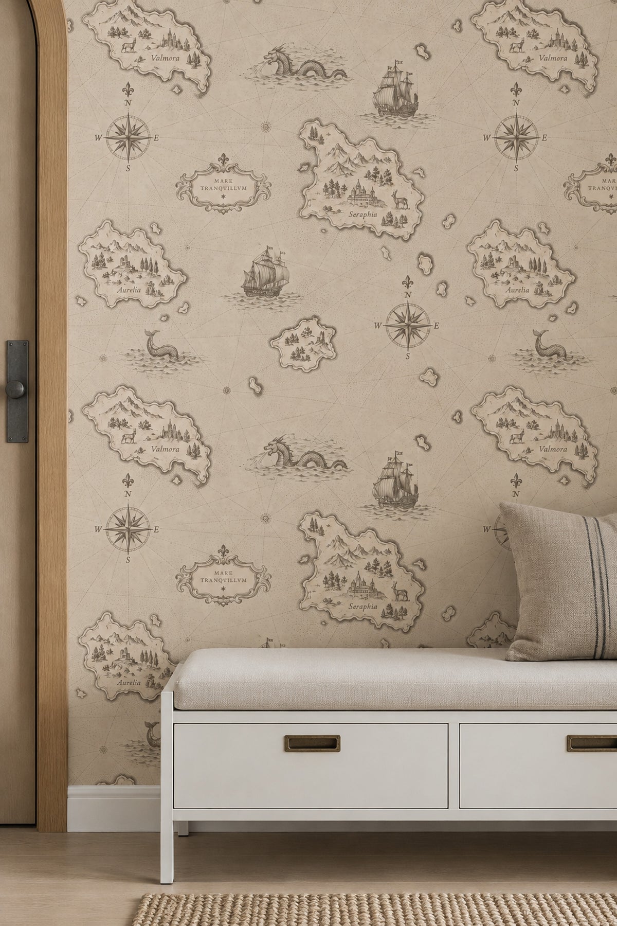 Fantasy Antique Map Wallpaper Parchment Sepia Compass Roses
