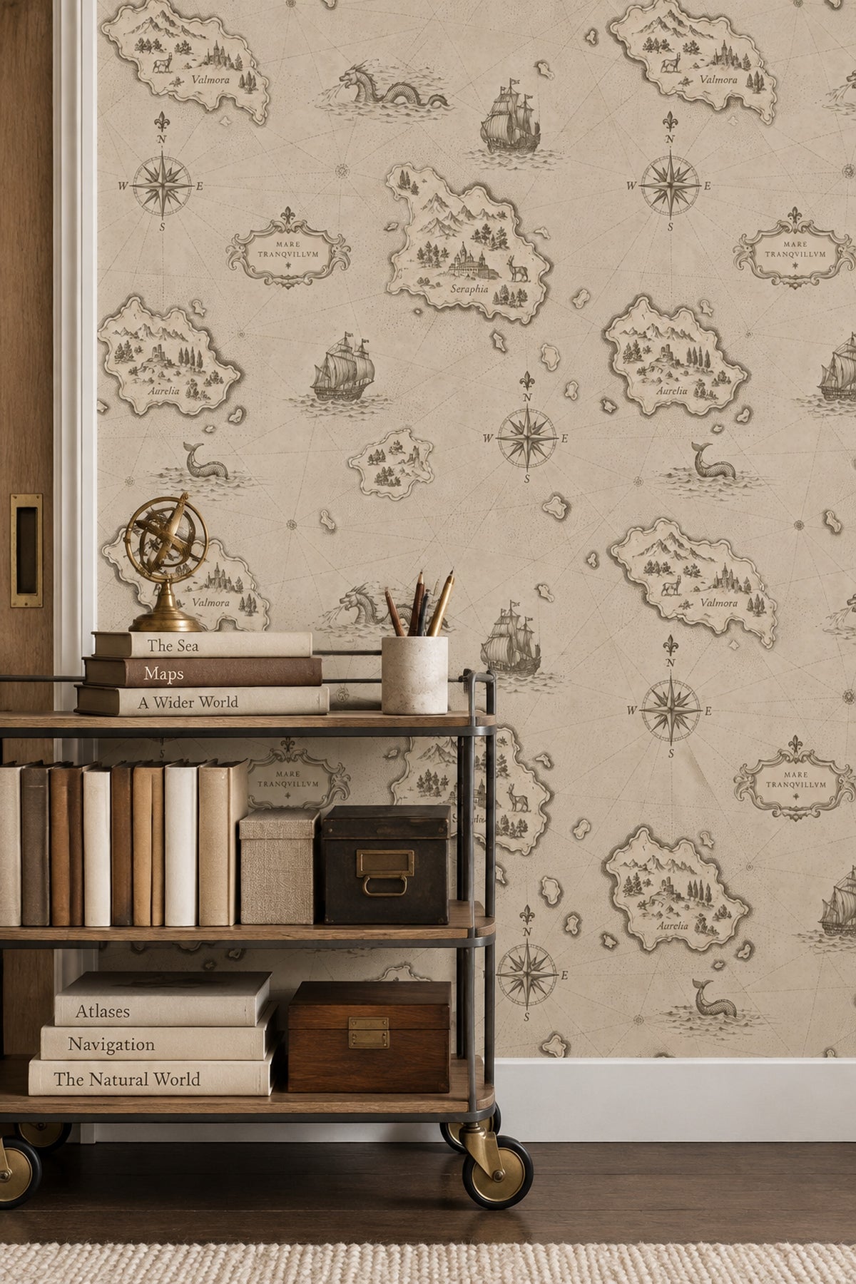 Fantasy Antique Map Wallpaper Parchment Sepia Compass Roses