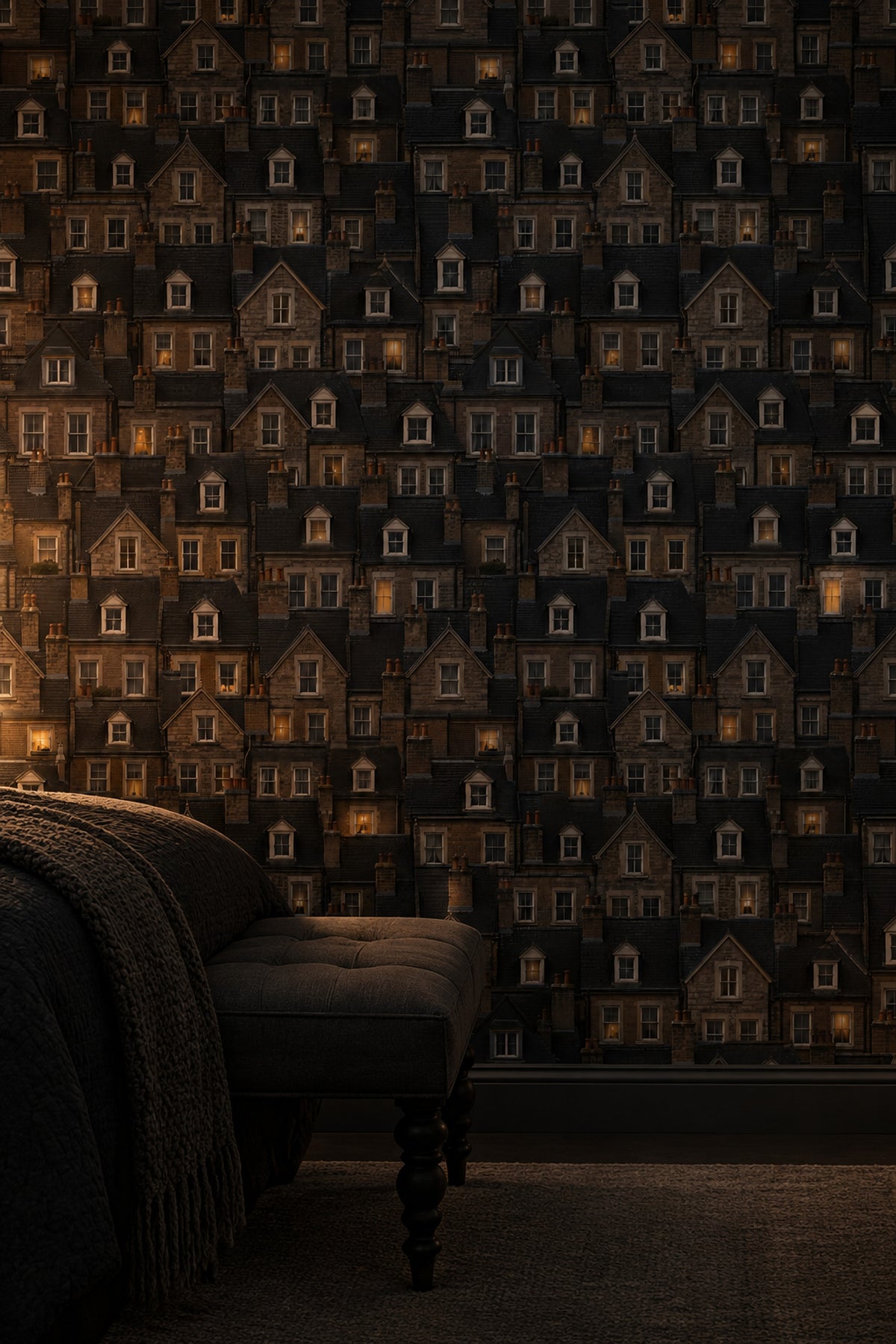 European Rooftops Wallpaper Dark Cityscape In Stone Gray