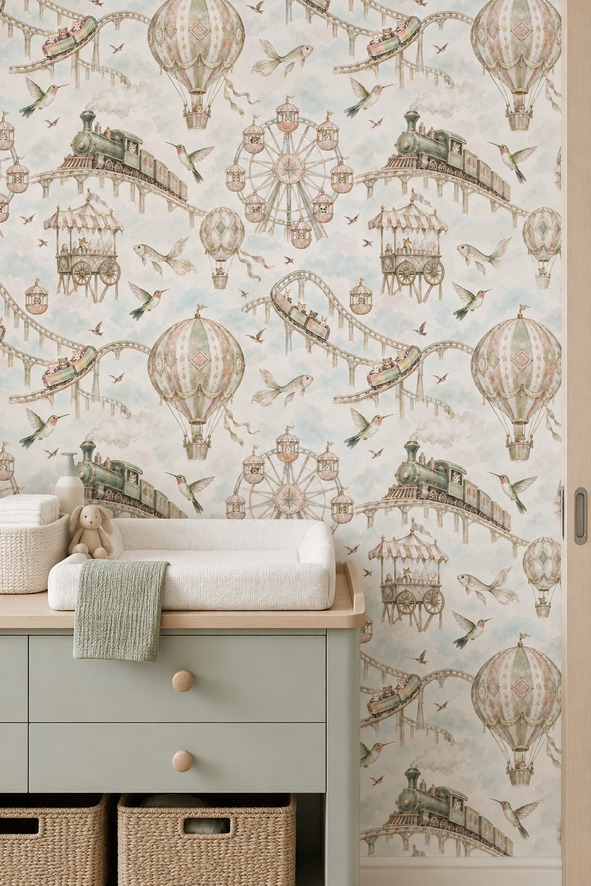 Whimsical Carnival Animals Wallpaper Pastel Watercolor Fairground
