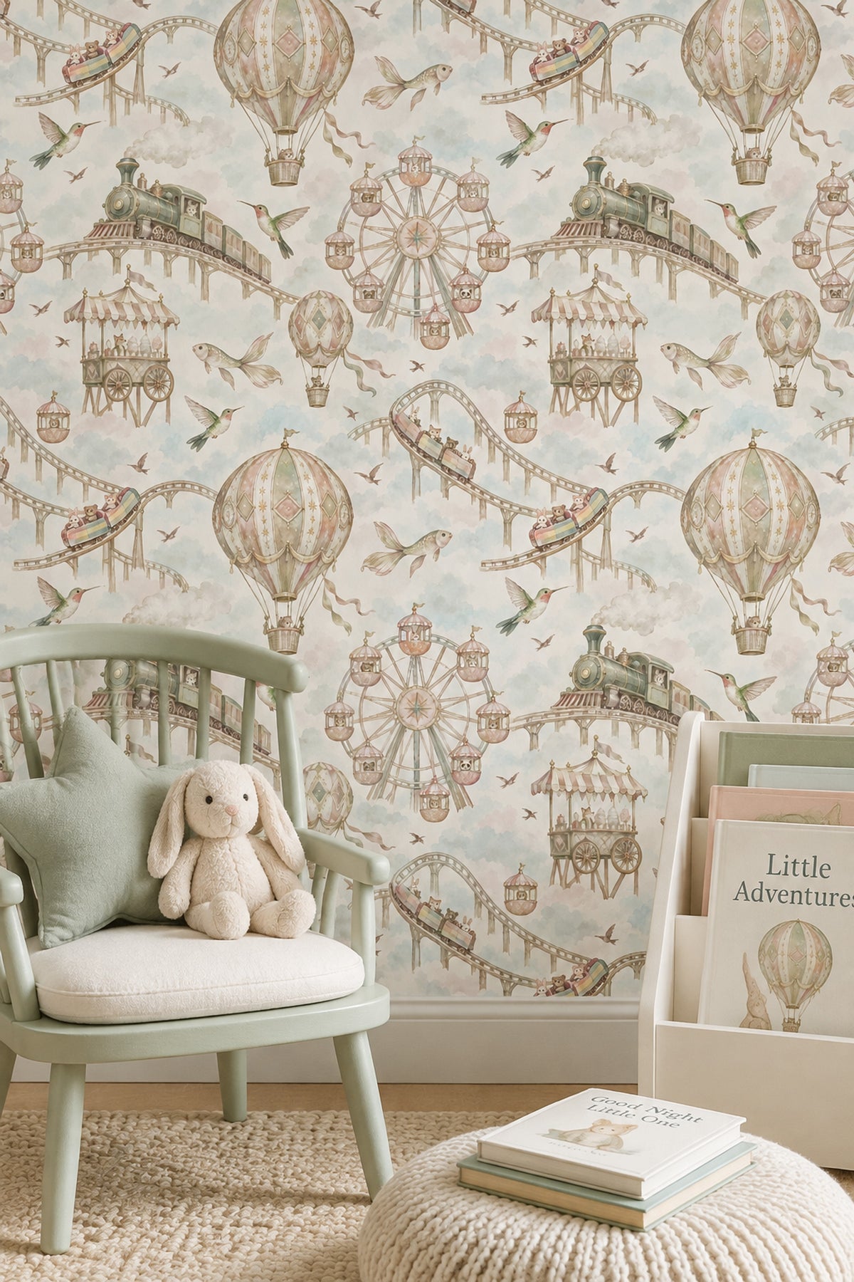 Whimsical Carnival Animals Wallpaper Pastel Watercolor Fairground