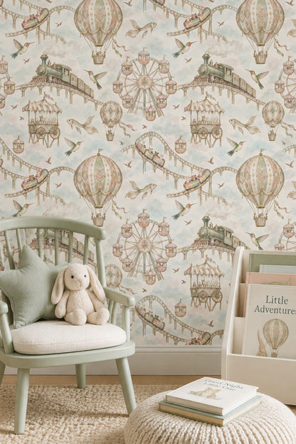 Whimsical Carnival Animals Wallpaper Pastel Watercolor Fairground