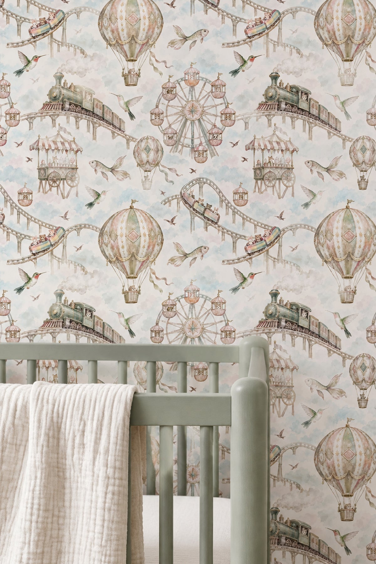 Whimsical Carnival Animals Wallpaper Pastel Watercolor Fairground