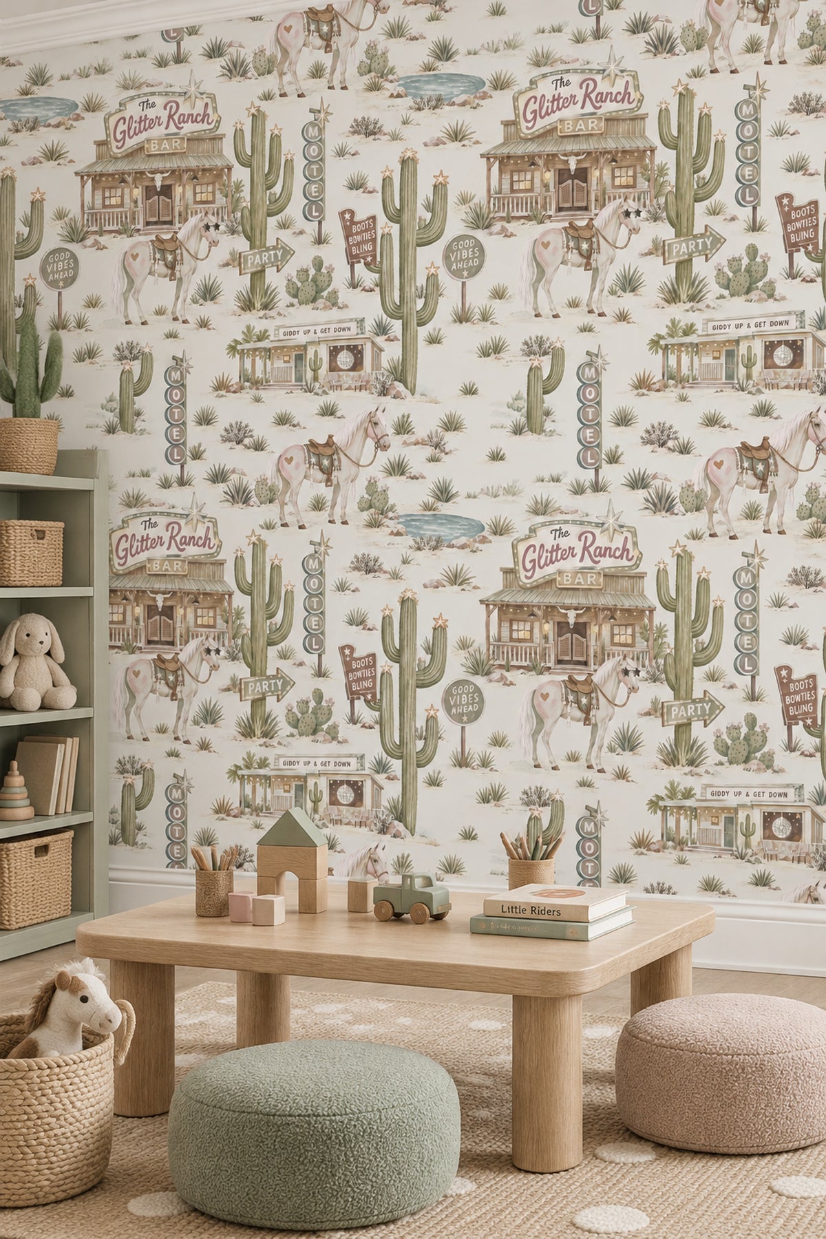 Glitter Ranch Horses Wallpaper Pastel Western Signs On Cream