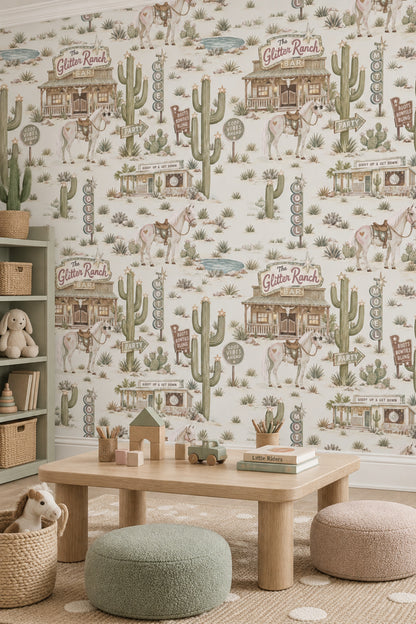 Glitter Ranch Horses Wallpaper Pastel Western Signs On Cream