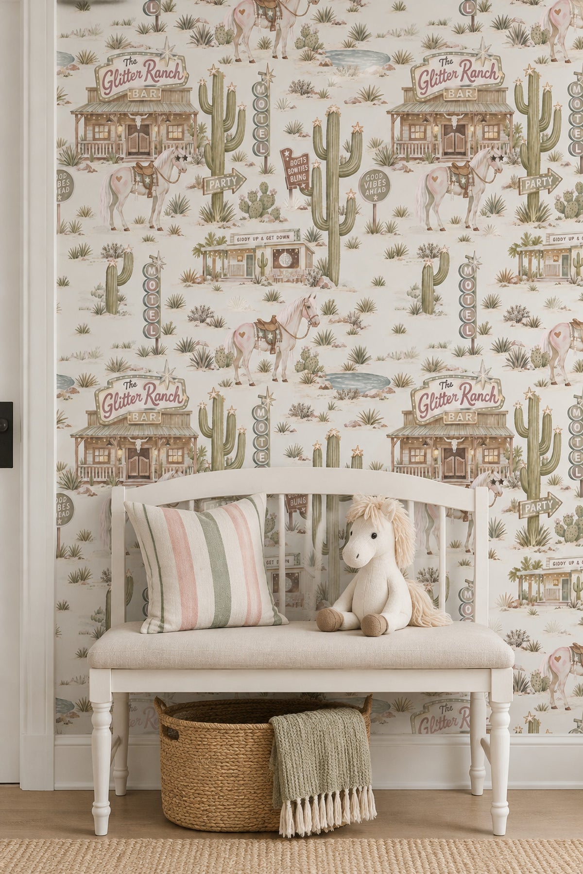 Glitter Ranch Horses Wallpaper Pastel Western Signs On Cream