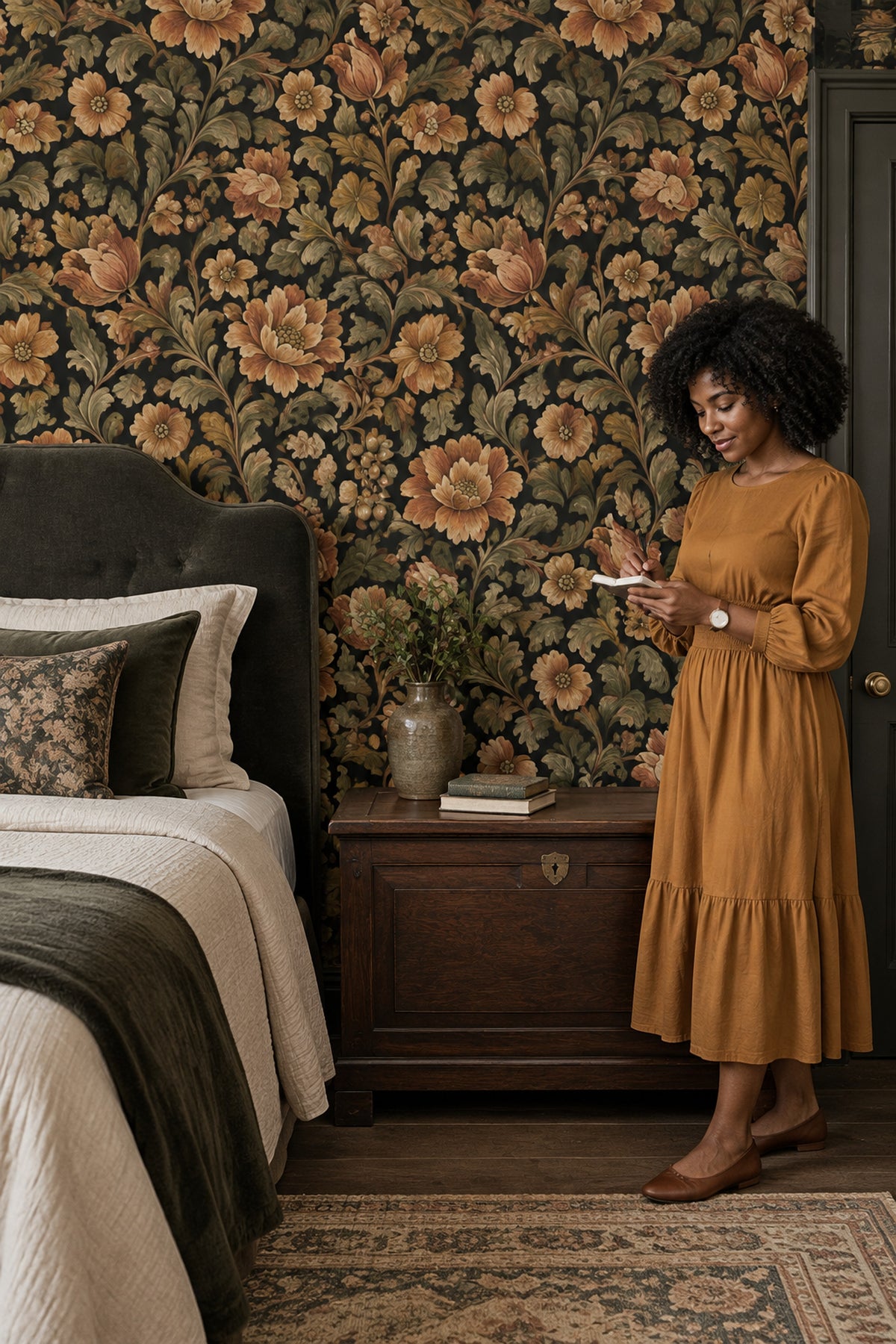 Large Botanical Flowers Wallpaper Dark Floral On Charcoal