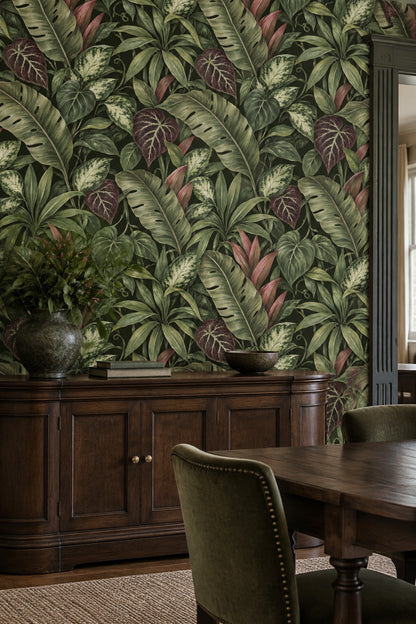 Tropical Leaves Wallpaper Dark Botanical Jungle Foliage