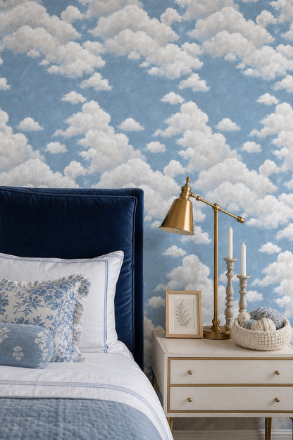 Blue Sky And Soft White Clouds Wallpaper Painted Texture