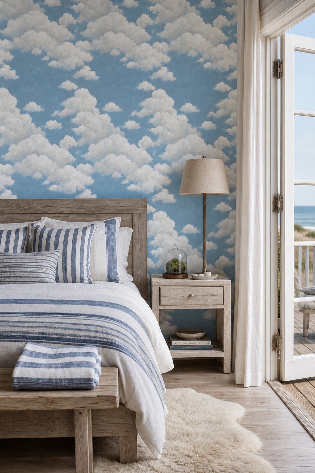 Blue Sky And Soft White Clouds Wallpaper Painted Texture