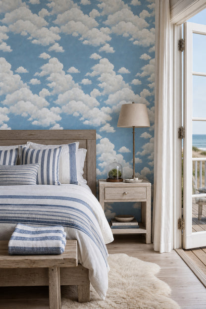 Blue Sky And Soft White Clouds Wallpaper Painted Texture