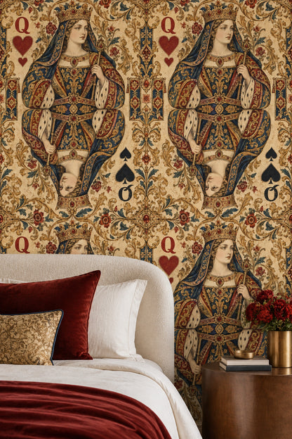 Queen Playing Card Wallpaper Baroque Gold Scrollwork