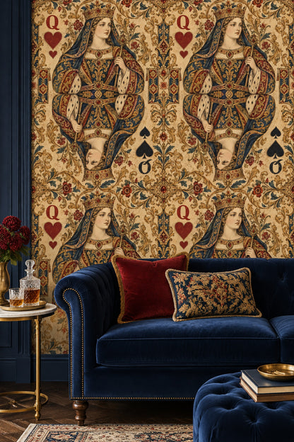 Queen Playing Card Wallpaper Baroque Gold Scrollwork