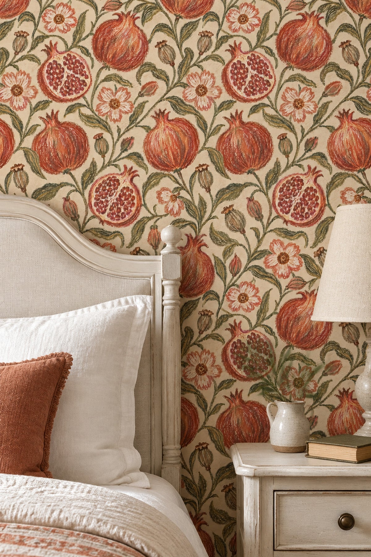 Pomegranate Botanical Wallpaper Vintage Inspired Vines On Cream Beige