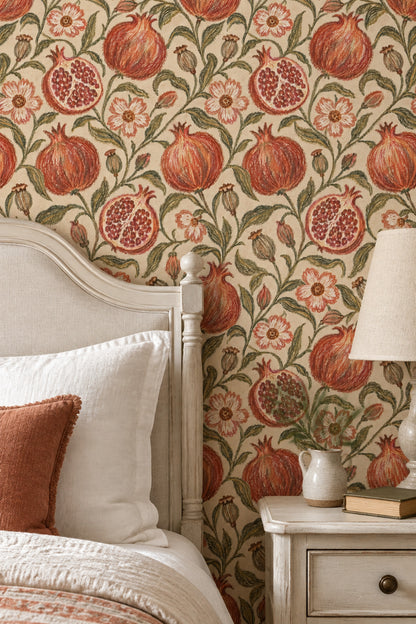 Pomegranate Botanical Wallpaper Vintage Inspired Vines On Cream Beige
