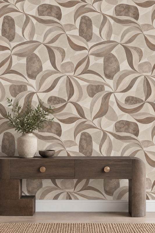 Painted Leaves Wallpaper In Beige Earth Tones