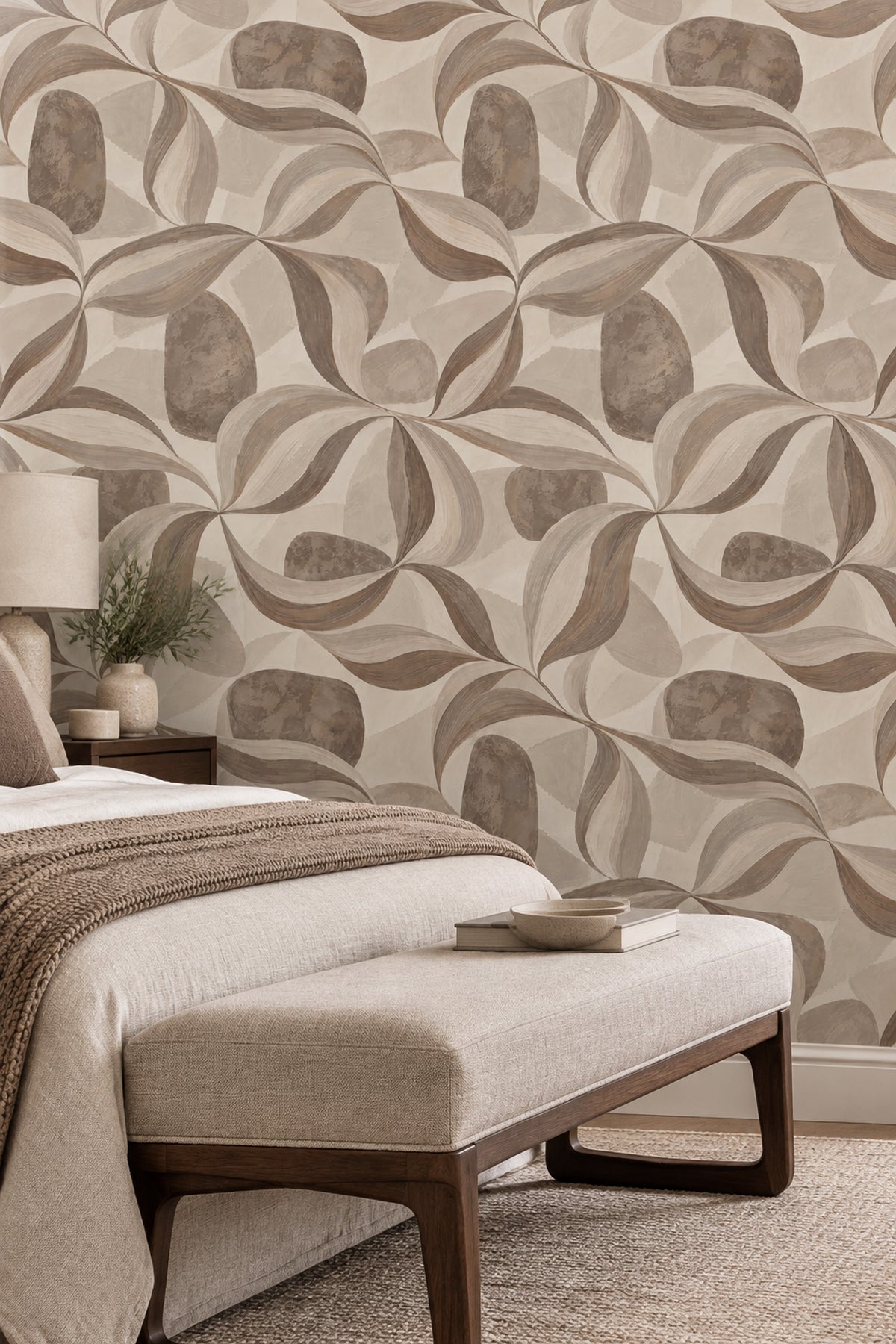 Painted Leaves Wallpaper In Beige Earth Tones