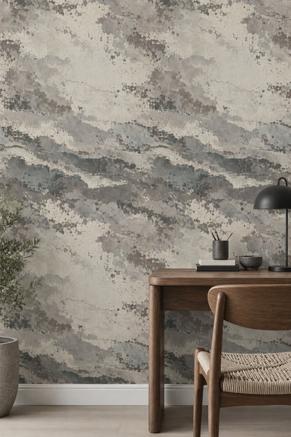 Aged Concrete Texture Wallpaper Distressed Gray And Off White Plaster Look