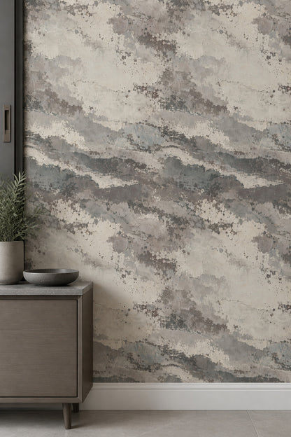 Aged Concrete Texture Wallpaper Distressed Gray And Off White Plaster Look
