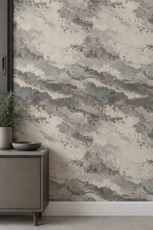 Aged Concrete Texture Wallpaper Distressed Gray And Off White Plaster Look