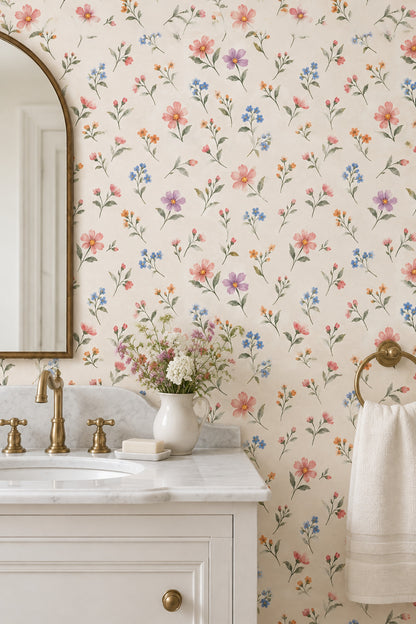 Watercolor Wildflower Branches Wallpaper Cream Background