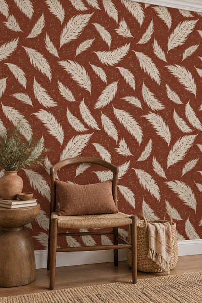 Ivory Feathers Wallpaper Terracotta Speckled Vintage Inspired Pattern