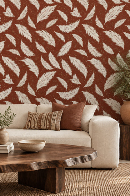Ivory Feathers Wallpaper Terracotta Speckled Vintage Inspired Pattern