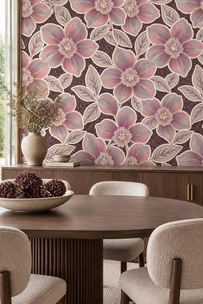 Large Pink Purple Flowers Wallpaper Dark Floral Burgundy Background
