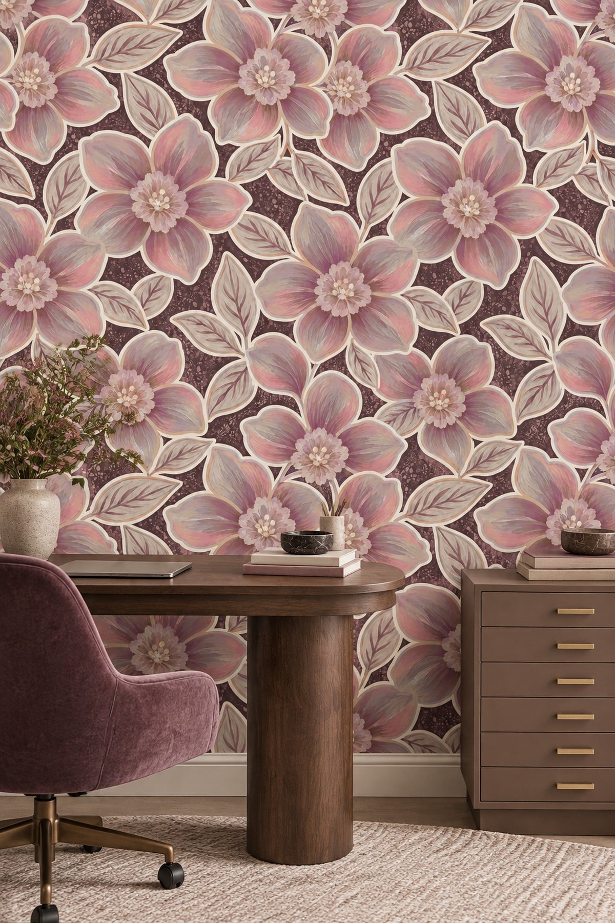Large Pink Purple Flowers Wallpaper Dark Floral Burgundy Background