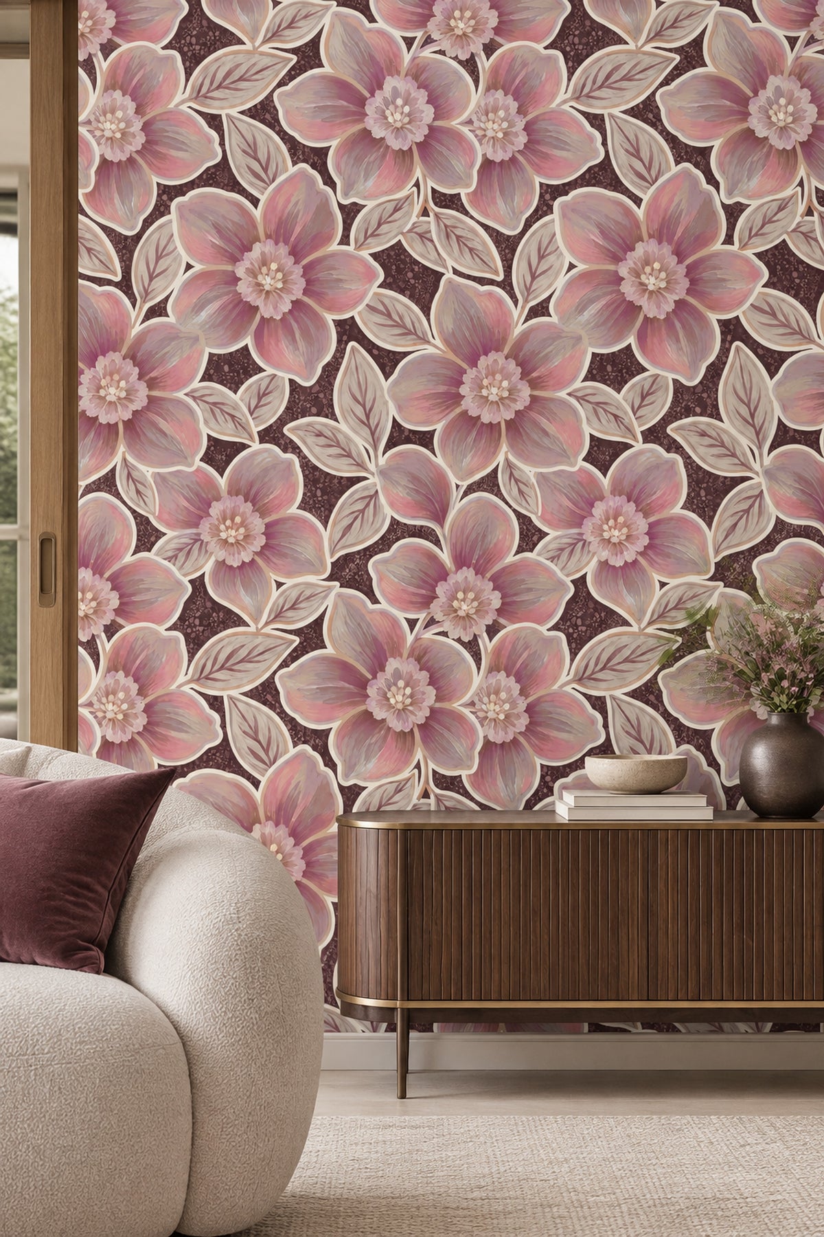 Large Pink Purple Flowers Wallpaper Dark Floral Burgundy Background