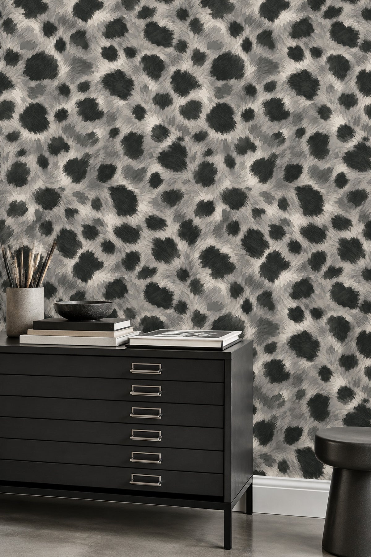 Leopard Spots Wallpaper Gray Charcoal Faux Fur Texture