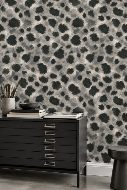 Leopard Spots Wallpaper Gray Charcoal Faux Fur Texture