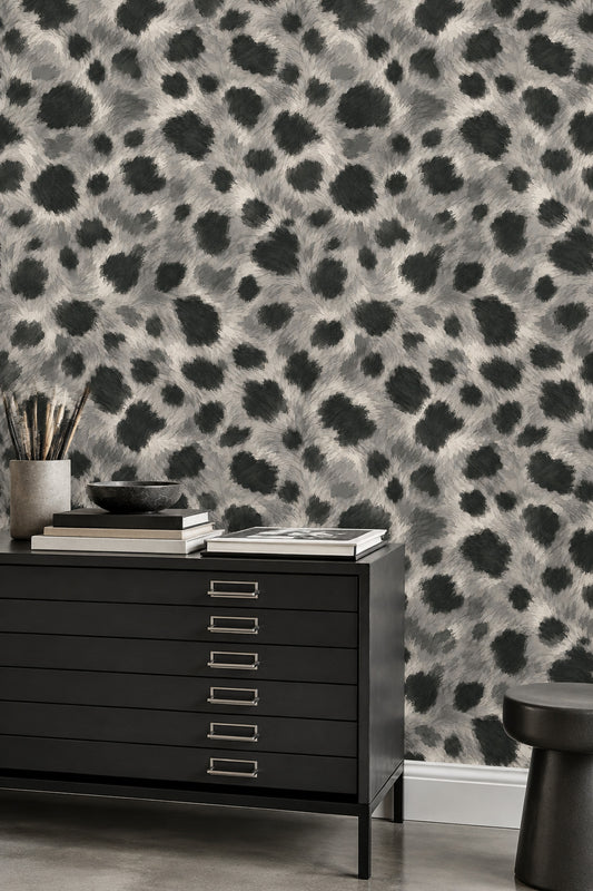 Leopard Spots Wallpaper Gray Charcoal Faux Fur Texture