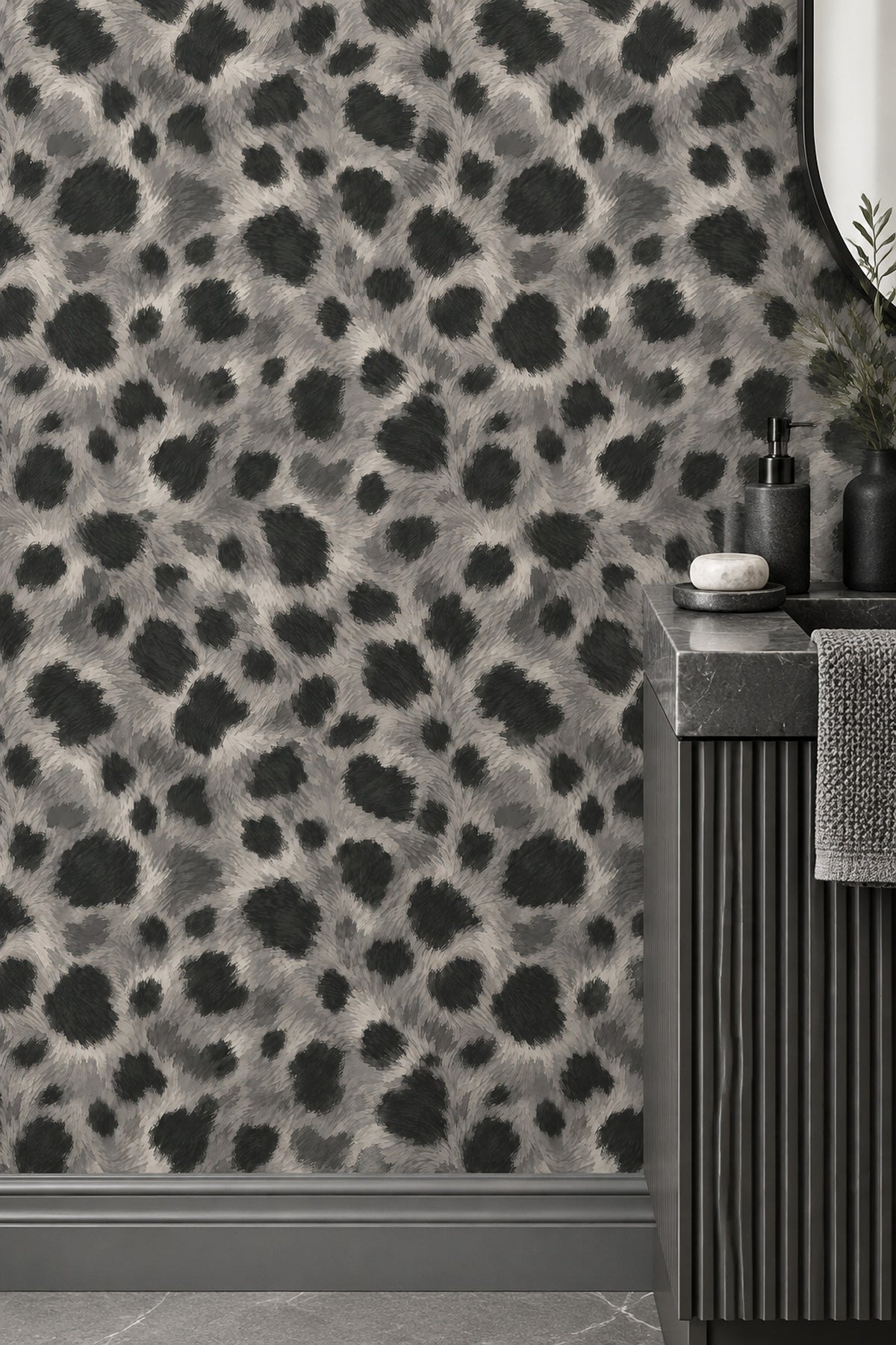Leopard Spots Wallpaper Gray Charcoal Faux Fur Texture