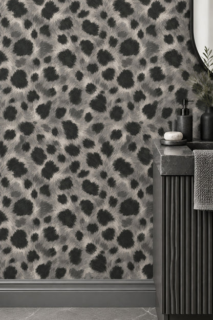 Leopard Spots Wallpaper Gray Charcoal Faux Fur Texture