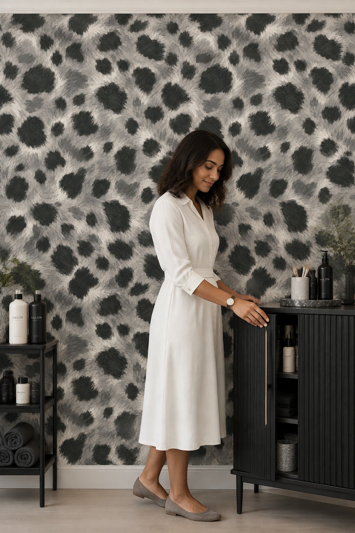 Leopard Spots Wallpaper Gray Charcoal Faux Fur Texture