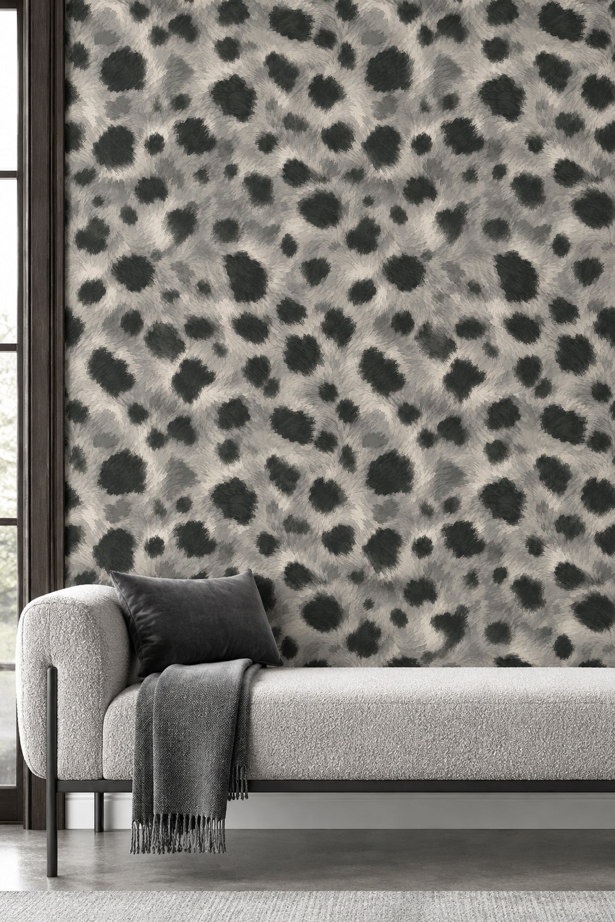 Leopard Spots Wallpaper Gray Charcoal Faux Fur Texture