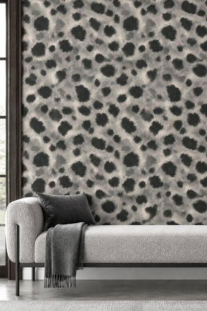 Leopard Spots Wallpaper Gray Charcoal Faux Fur Texture
