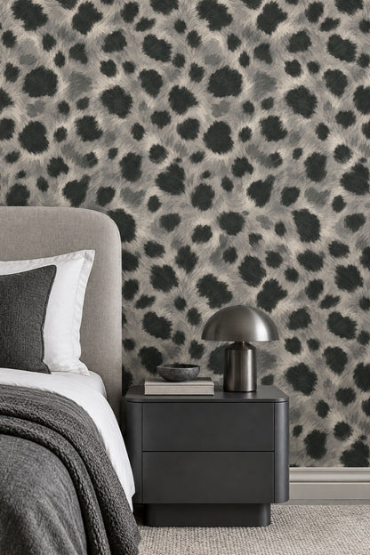 Leopard Spots Wallpaper Gray Charcoal Faux Fur Texture