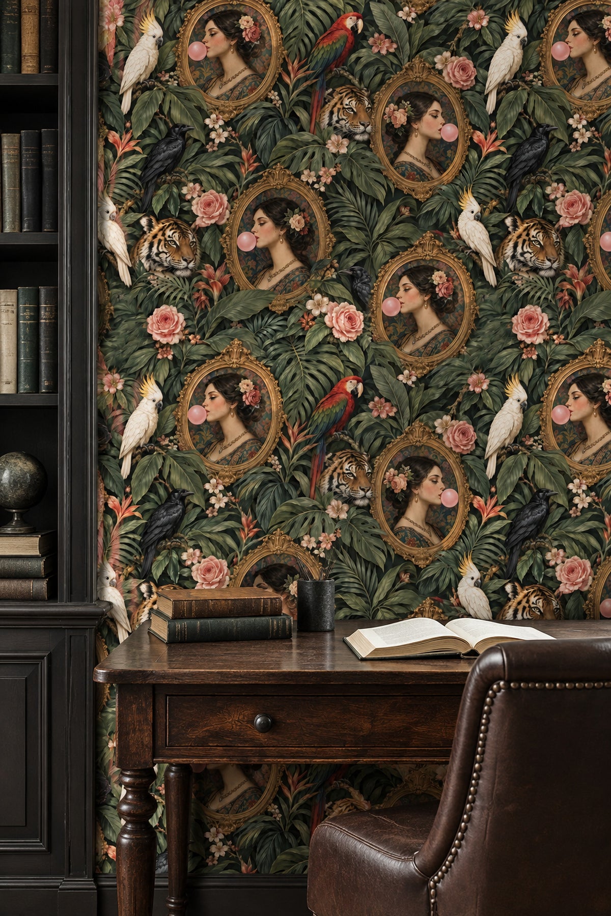 Bubblegum Portrait Jungle Wallpaper Maximalist Dark Green
