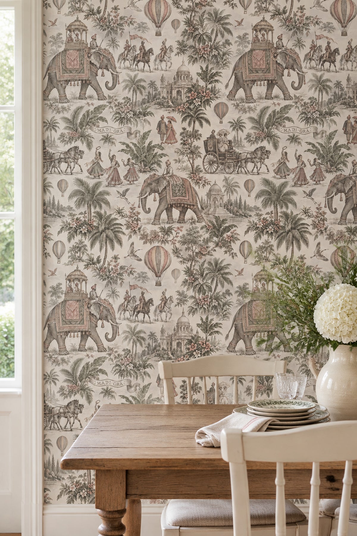 Elephant Palace Scene Wallpaper Vintage Inspired Indian Toile
