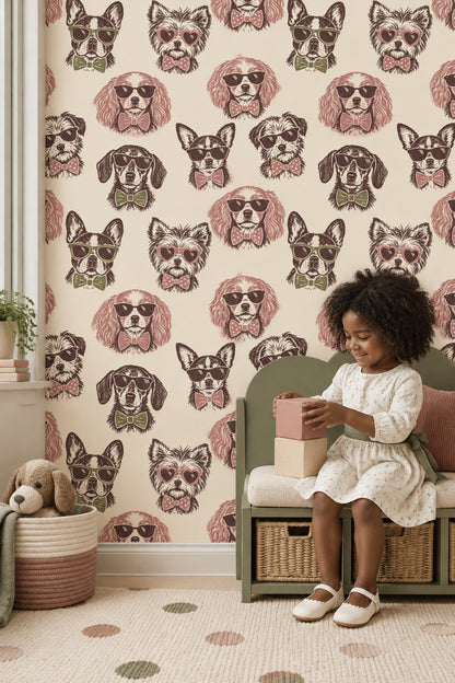Sunglasses Dogs Wallpaper Retro Portraits On Cream