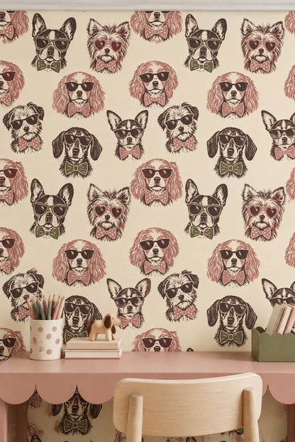 Sunglasses Dogs Wallpaper Retro Portraits On Cream